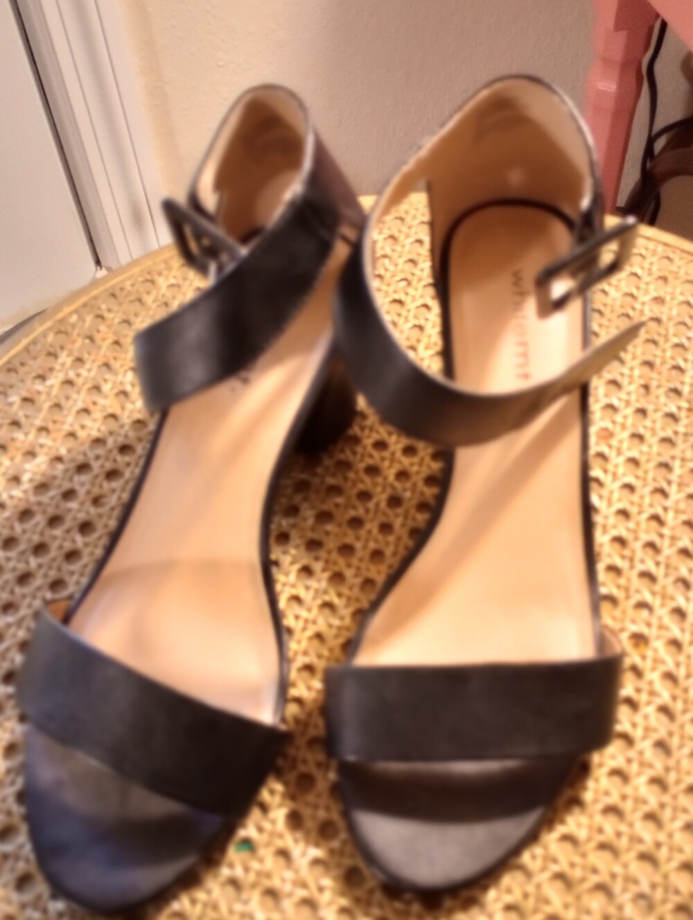 White Mountain Black Ankle-Strap Block Heel Sandals